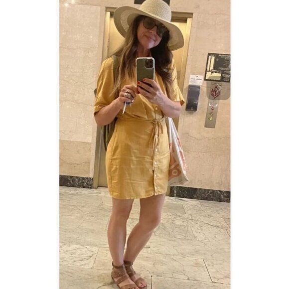 Thakoon Collective Tie Waist Shirtdress in Yellow 6 Womens Mini Collared - Picture 13 of 16